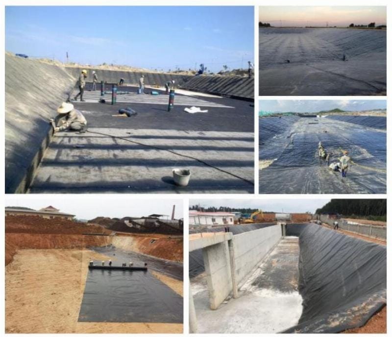 Đội ngũ thi công màng HDPE chuyên nghiệp đang thực hiện công tác lắp đặt